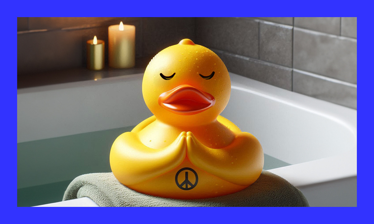 Entspannte Badeente am Wannenrand
